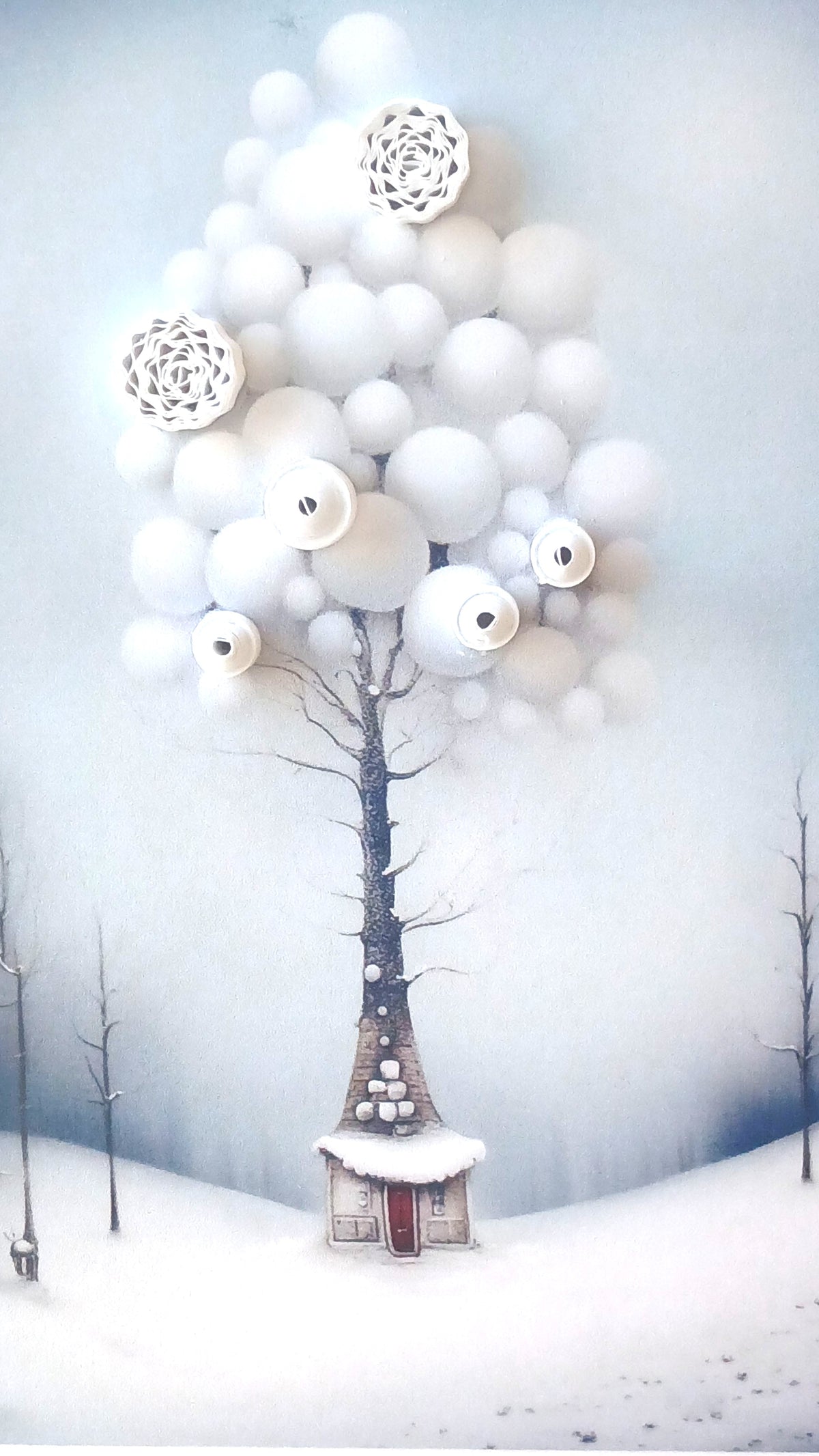 FIL0030 - Carte en quilling - Toiture en boules blanches