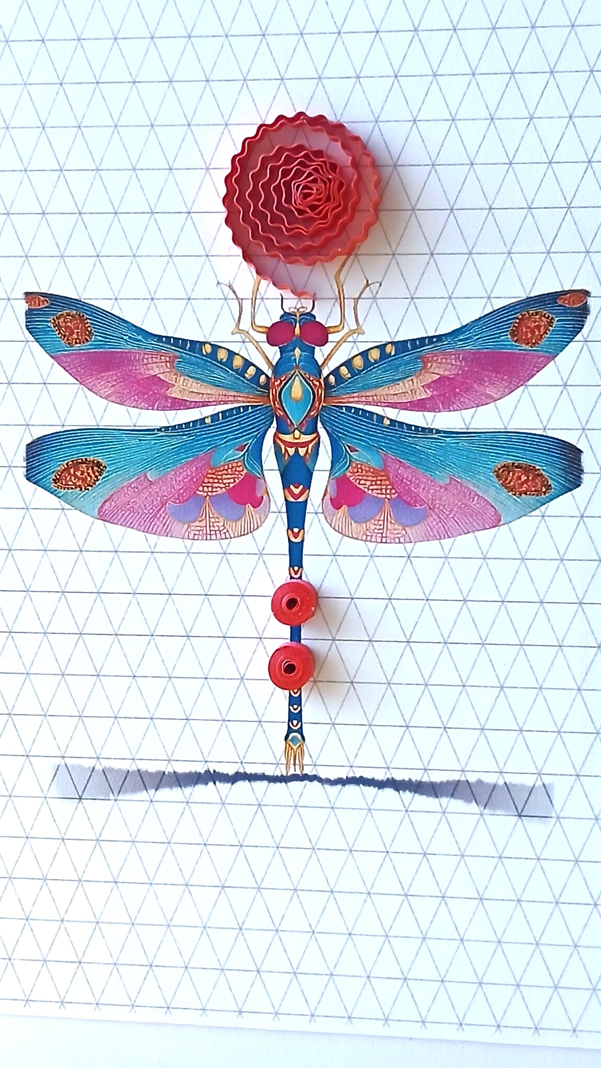 FIL0031 - Carte en quilling - Libellule multicolore