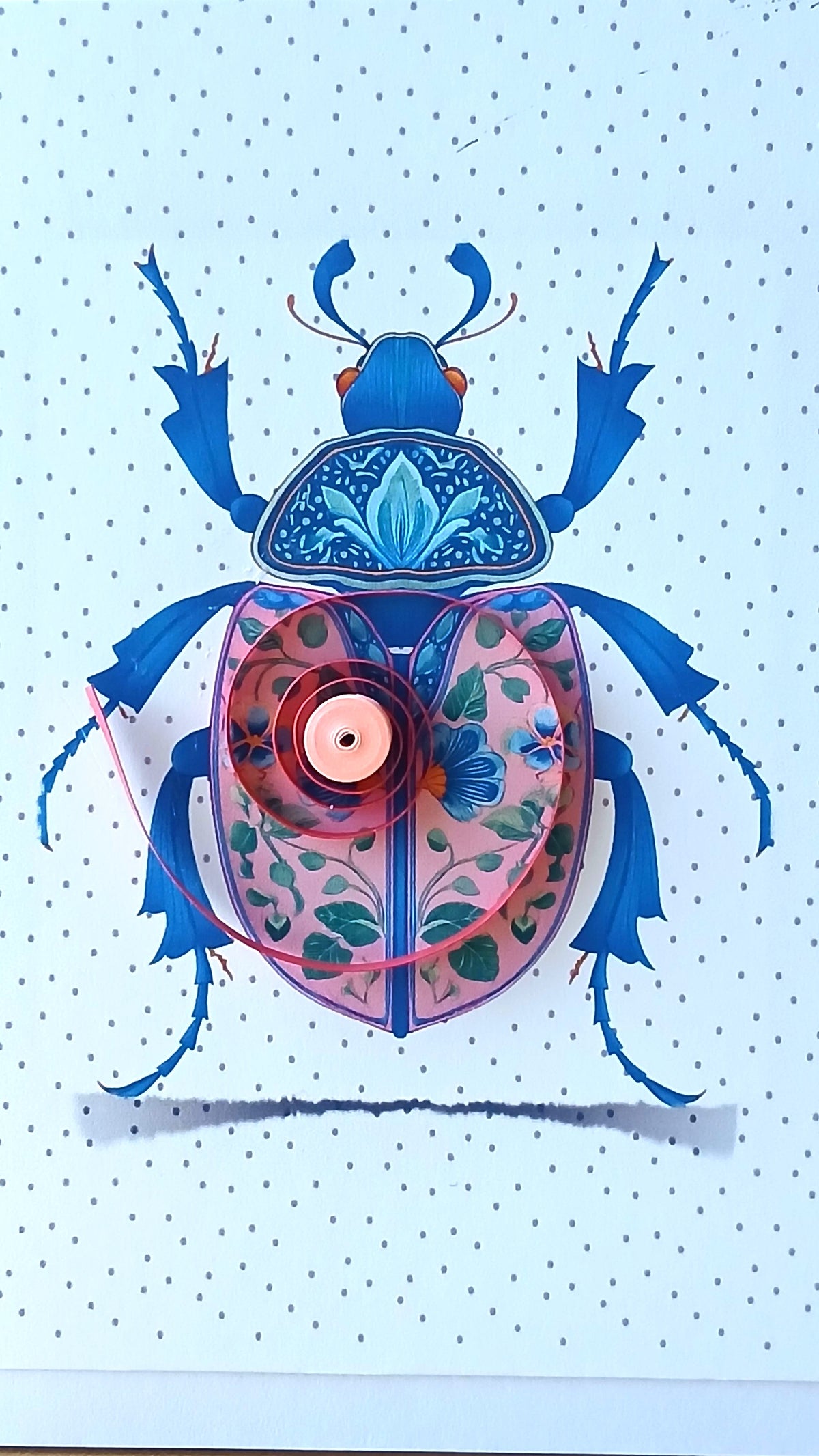 FIL0033 - Carte en quilling - Coléoptère bleu et rose