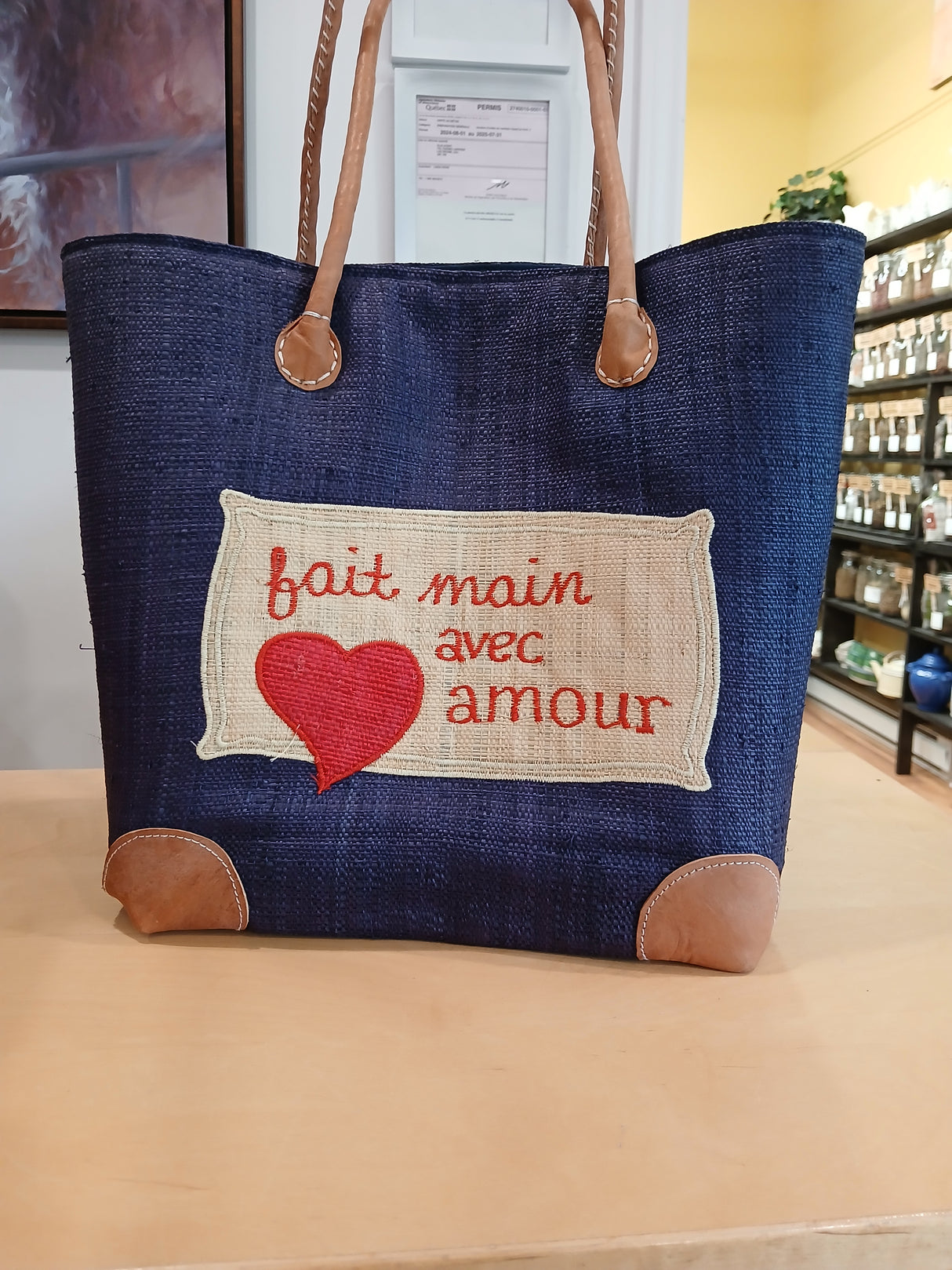 PAN0006 - Blue and beige sisal basket bag