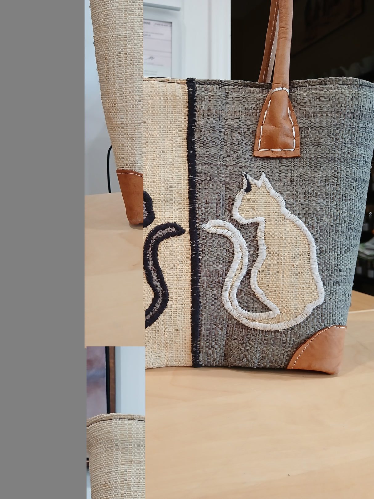 PAN0065 - Petit panier chats - beige et noir