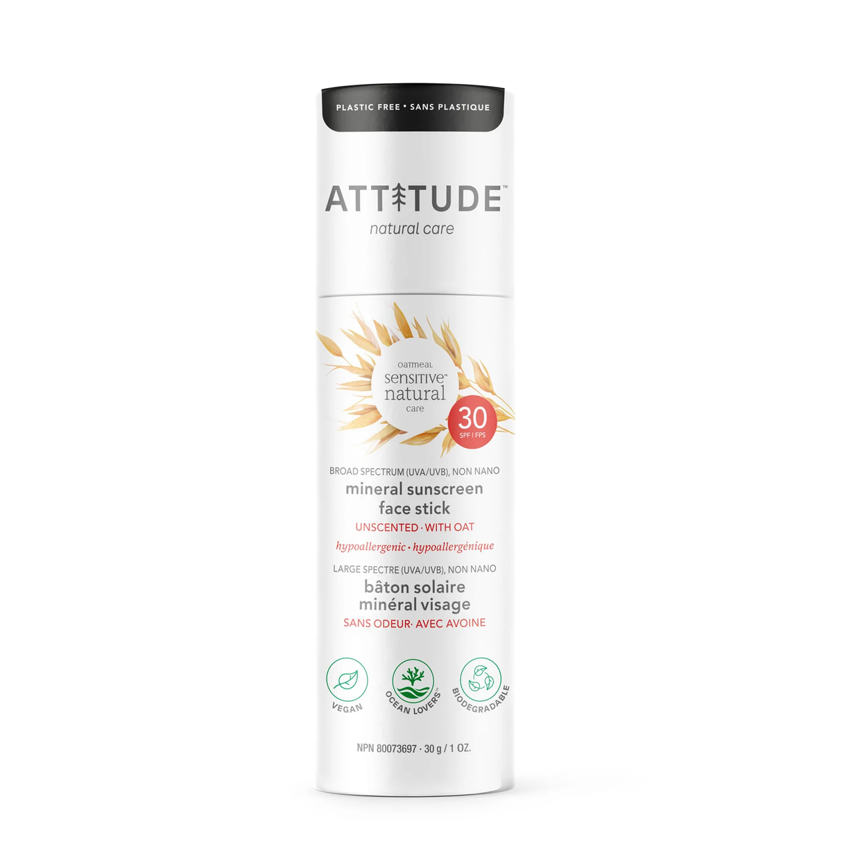 ATT6043 - Bâton solaire minéral visage - FPS 30 - sans odeur - avec avoine