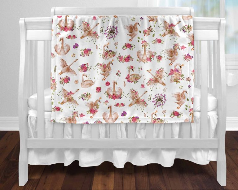 BOC0085 - Couverture minky - Cygnes en fleurs