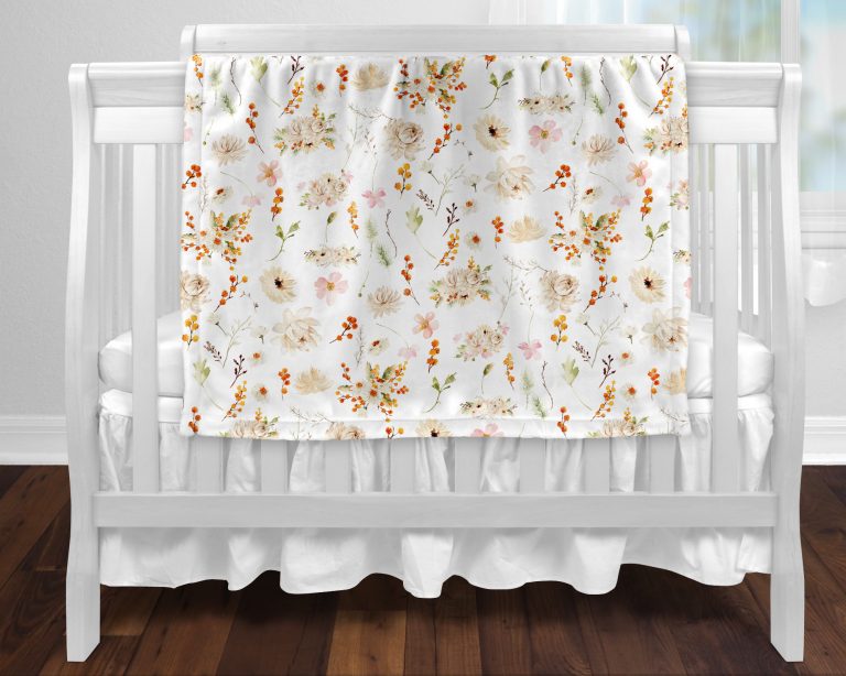 BOC0037 - Couverture minky - fleurs sauvages oranges
