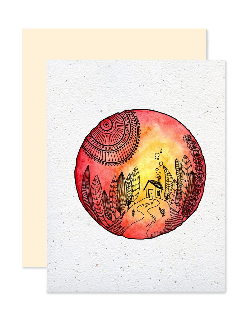 EMM0004 - Carte à planter / Plantable greeting card - Maison sur la colline