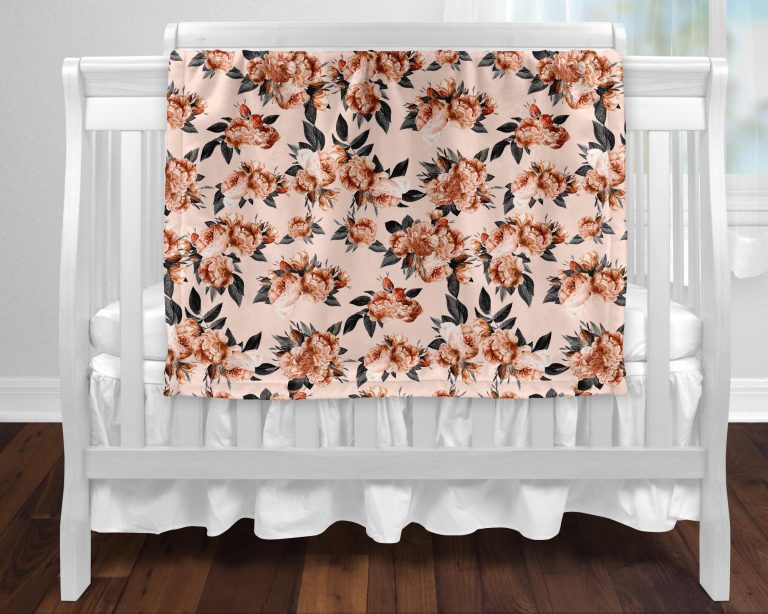 BOC0074 - Minky blanket - orange peonies