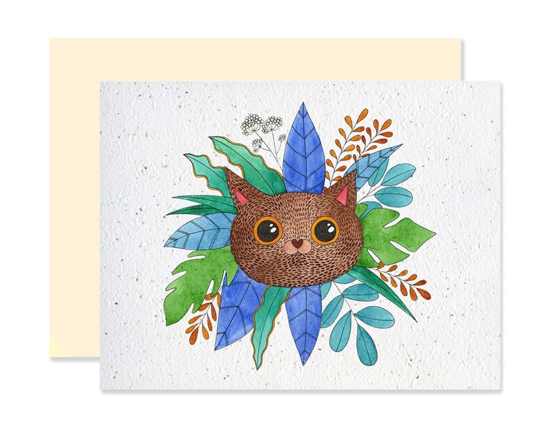 EMM0069 - Carte à planter / Plantable greeting card - Chat et plantes