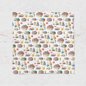 BOC0004 - Couverture en mousseline - chats et balles de laine
