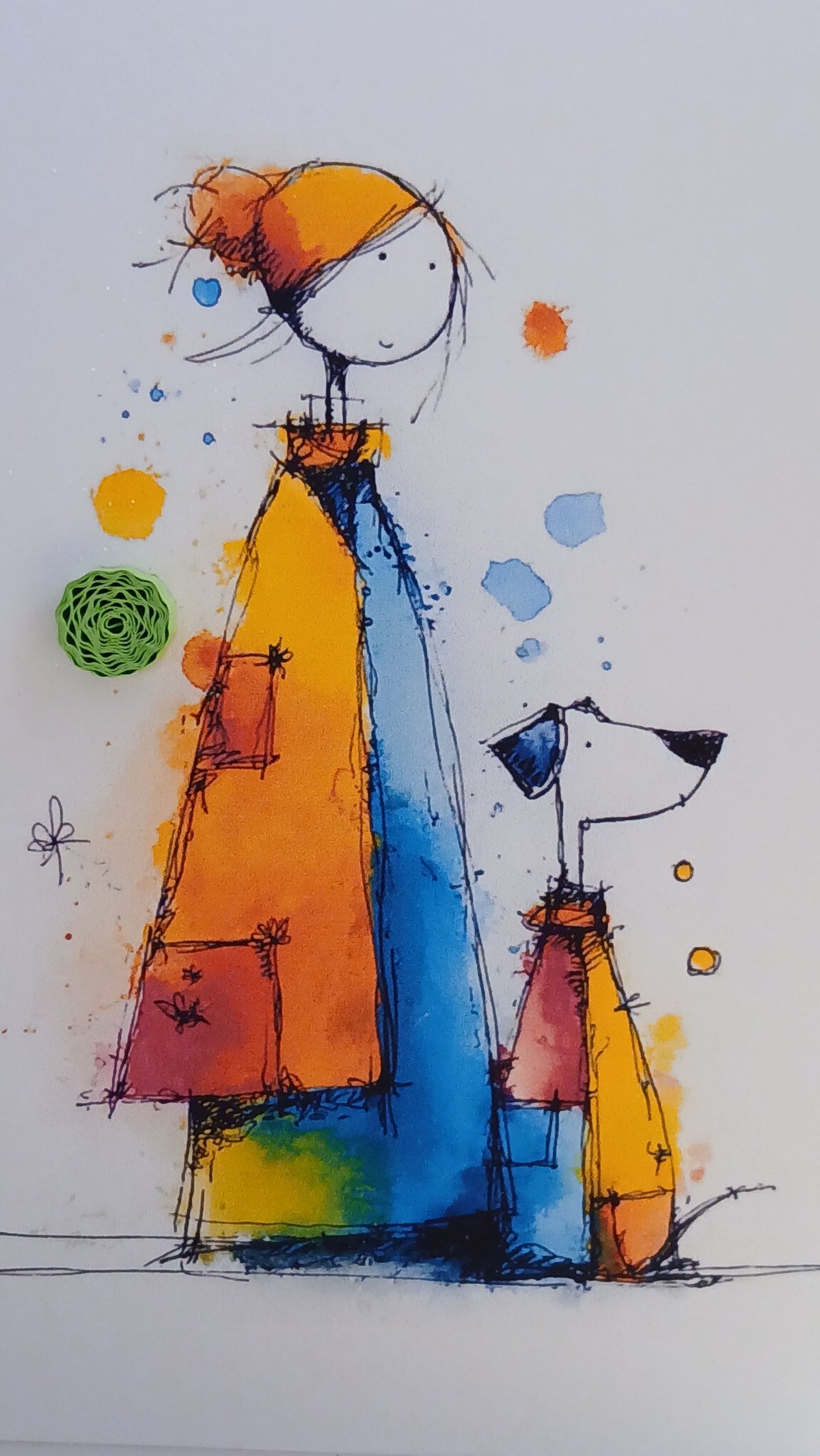 FIL0008 - Carte en quilling - Jeune femme et son chien attendent