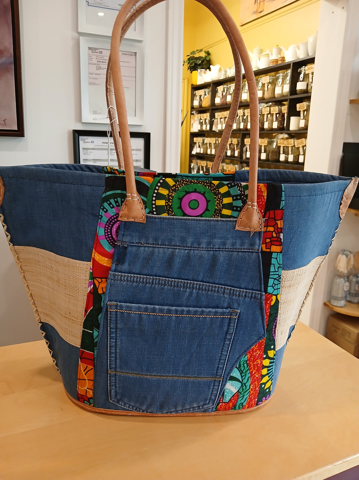 PAN0093 - Sac-panier à motif de bateau - Jeans et motifs colorés