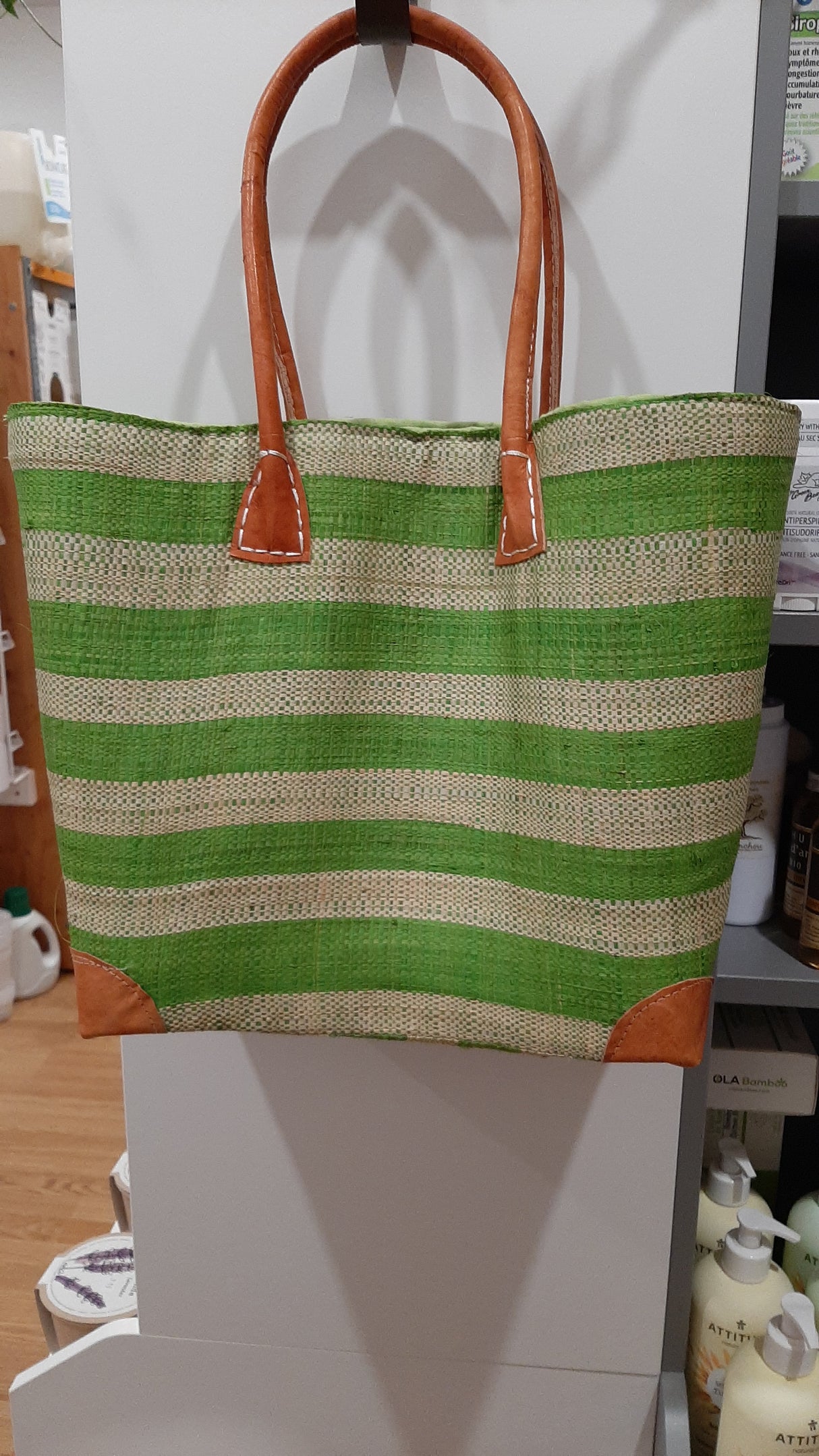 PAN0062 - Panier marin - Moyen - vert limette et beige