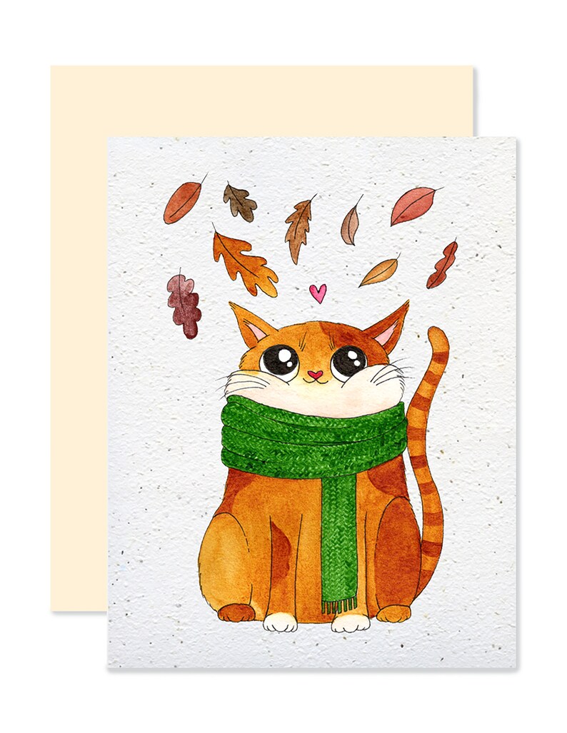 EMM0066 - Plantable greeting card - Autumn cat