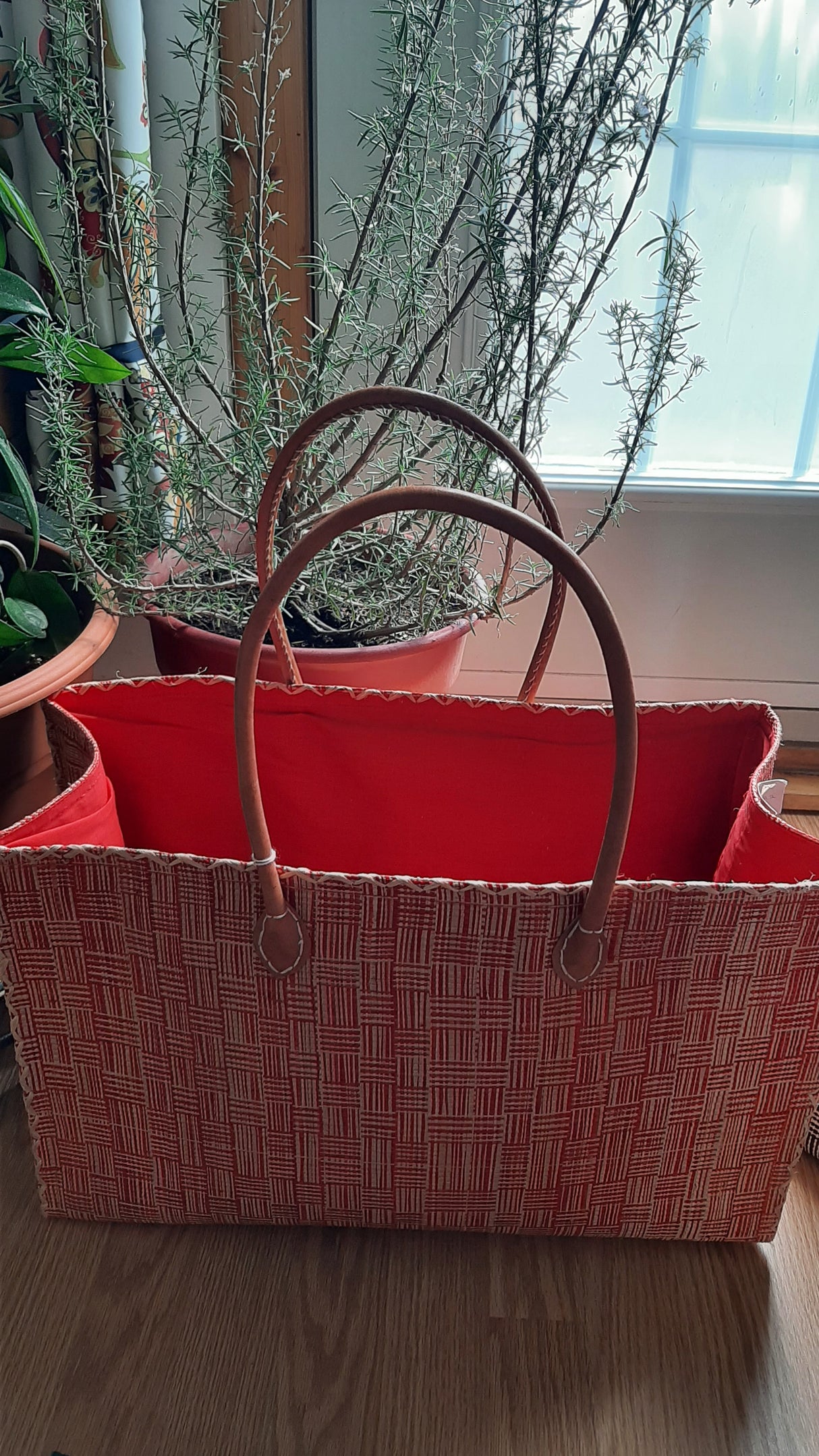 PAN0052 - Sac-panier Sévilla beige et rouge - Grand