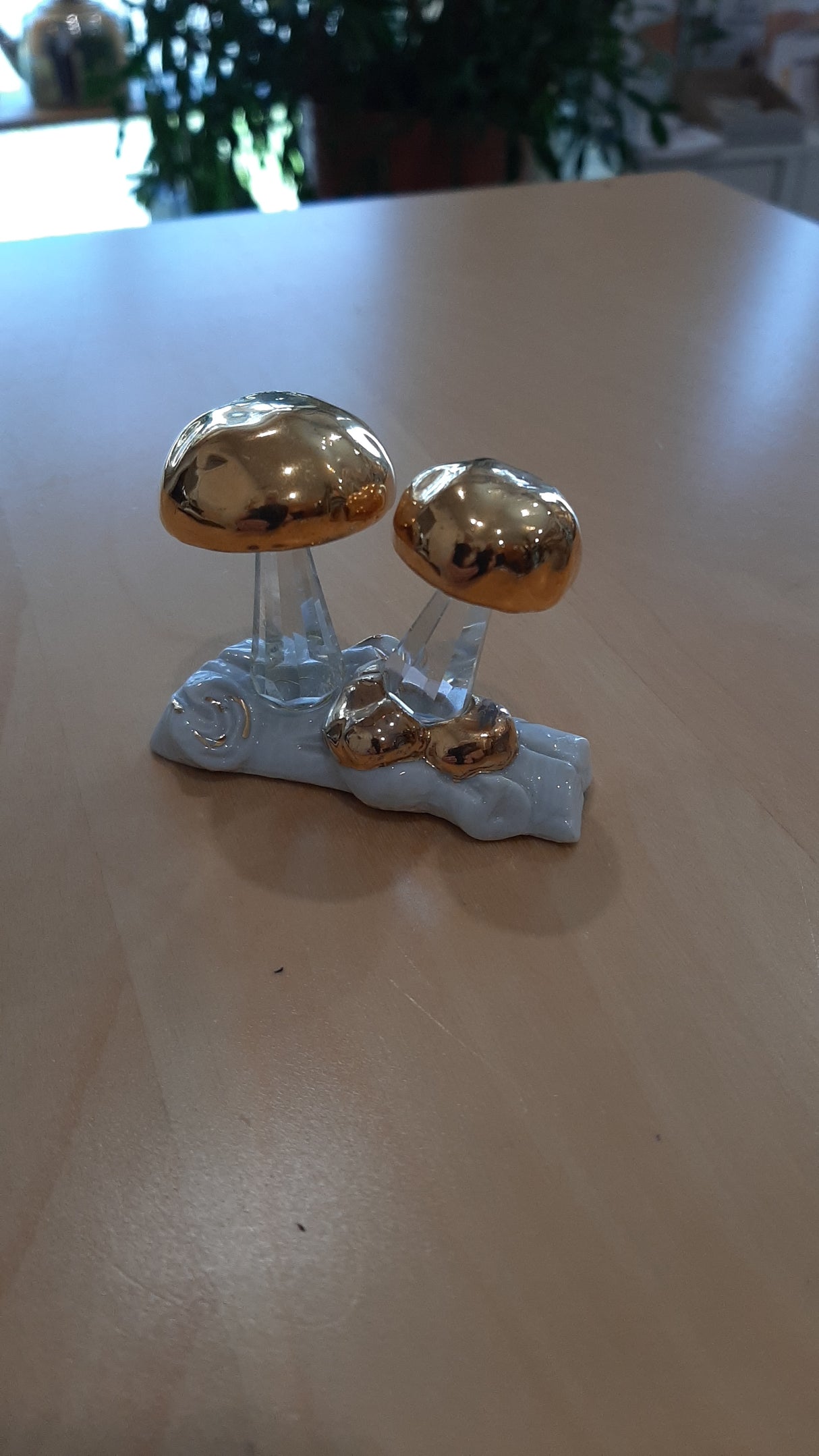 MUS0044 - Duo de champignons en crystal, recouverts d'or 24 kt