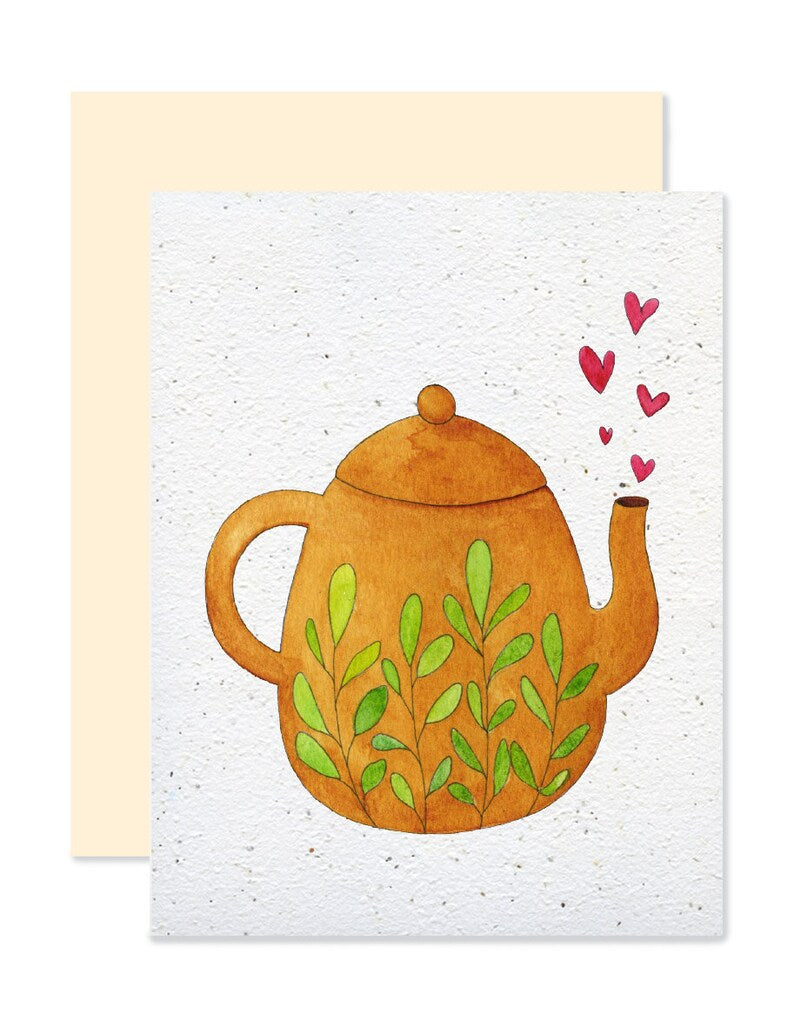 EMM0010 - Carte à planter / Plantable greeting card -  Théière orange