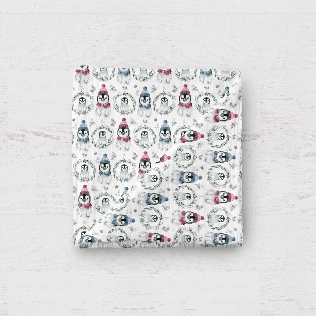 BOC0007 - Muslin blanket - floral penguins 