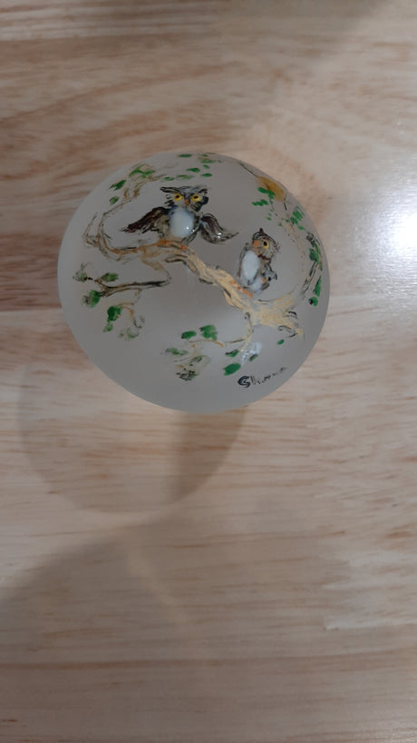 MUS0092 - Champignon en verre avec hiboux peints