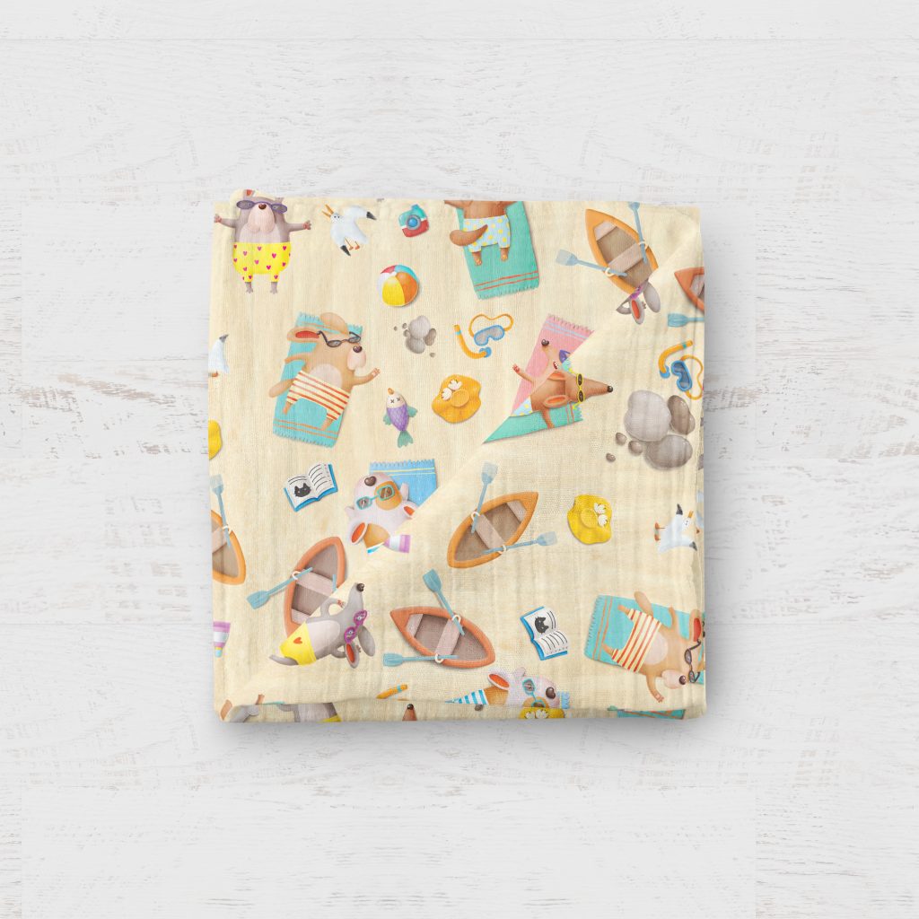 BOC0005 - Couverture en mousseline - animaux sur la plage