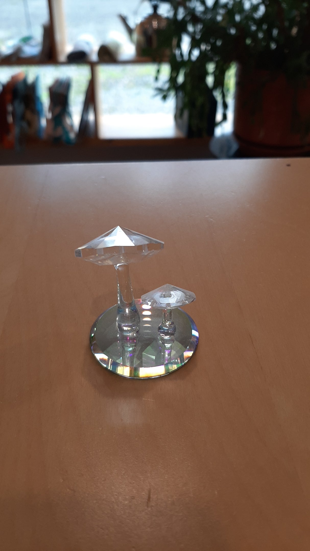 MUS0043 - Duo de champignons en crystal sur plateau de miroir