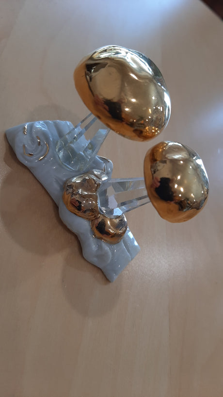 MUS0044 - Duo de champignons en crystal, recouverts d'or 24 kt